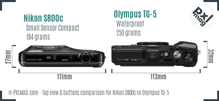 Nikon S800c vs Olympus TG-5 top view buttons comparison