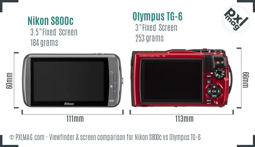 Nikon S800c vs Olympus TG-6 Screen and Viewfinder comparison