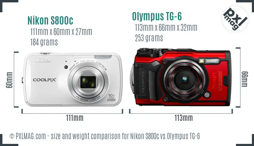Nikon S800c vs Olympus TG-6 size comparison