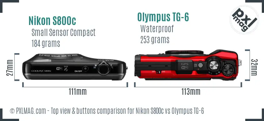 Nikon S800c vs Olympus TG-6 top view buttons comparison