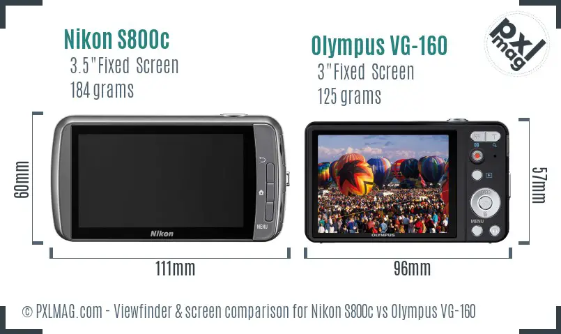 Nikon S800c vs Olympus VG-160 Screen and Viewfinder comparison