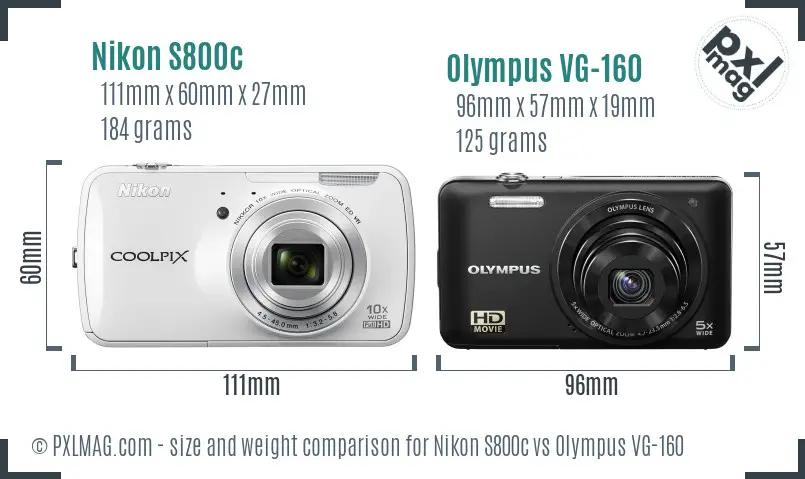 Nikon S800c vs Olympus VG-160 size comparison