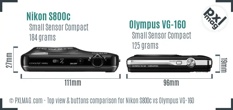 Nikon S800c vs Olympus VG-160 top view buttons comparison