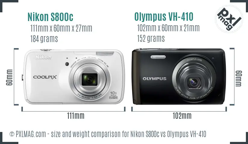 Nikon S800c vs Olympus VH-410 size comparison