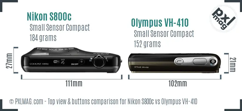 Nikon S800c vs Olympus VH-410 top view buttons comparison