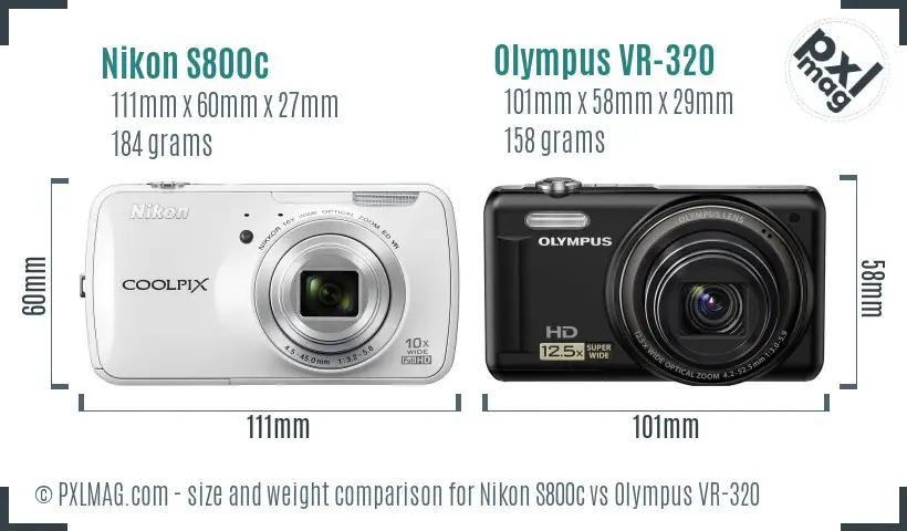 Nikon S800c vs Olympus VR-320 size comparison