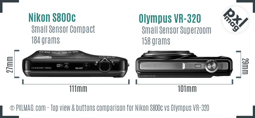 Nikon S800c vs Olympus VR-320 top view buttons comparison