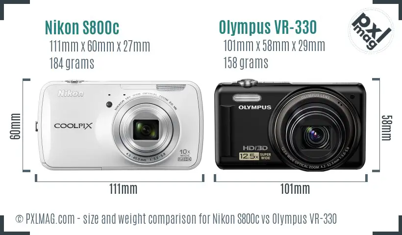 Nikon S800c vs Olympus VR-330 size comparison