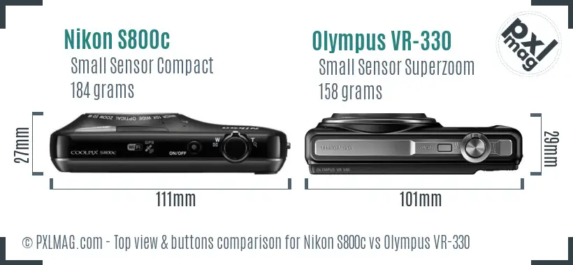 Nikon S800c vs Olympus VR-330 top view buttons comparison