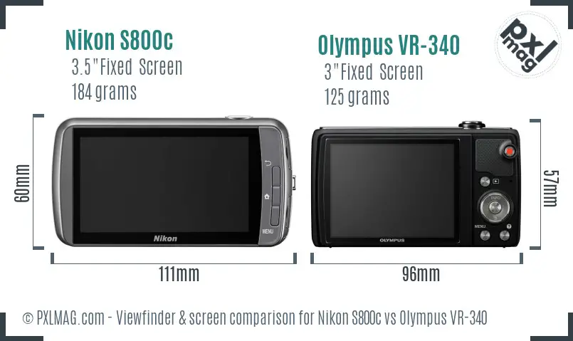 Nikon S800c vs Olympus VR-340 Screen and Viewfinder comparison