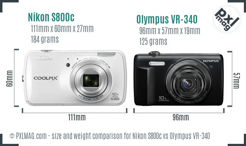 Nikon S800c vs Olympus VR-340 size comparison