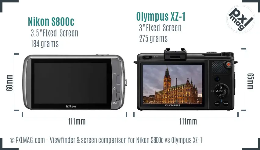 Nikon S800c vs Olympus XZ-1 Screen and Viewfinder comparison