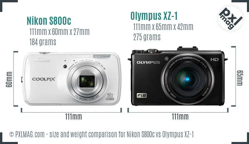Nikon S800c vs Olympus XZ-1 size comparison