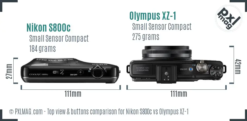 Nikon S800c vs Olympus XZ-1 top view buttons comparison