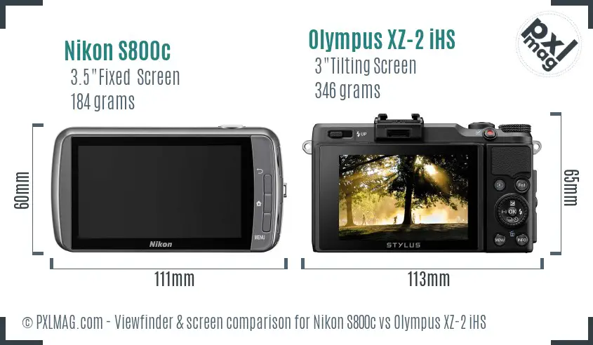 Nikon S800c vs Olympus XZ-2 iHS Screen and Viewfinder comparison