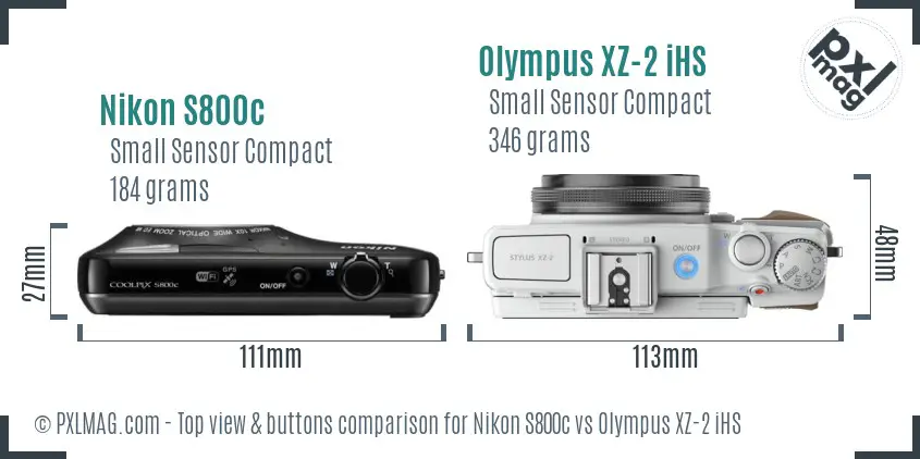 Nikon S800c vs Olympus XZ-2 iHS top view buttons comparison