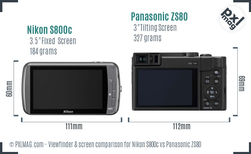 Nikon S800c vs Panasonic ZS80 Screen and Viewfinder comparison