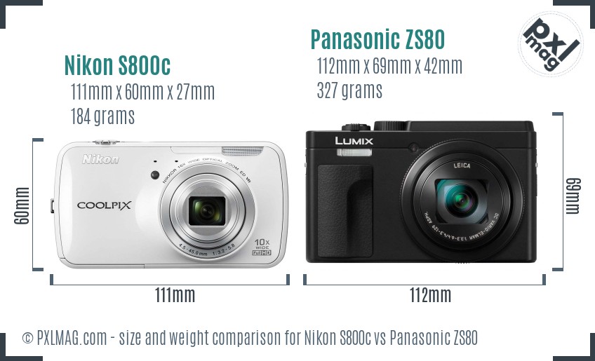 Nikon S800c vs Panasonic ZS80 size comparison