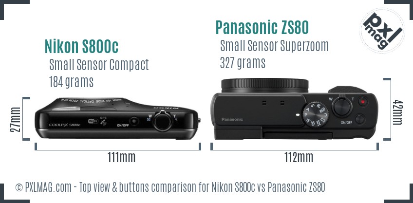 Nikon S800c vs Panasonic ZS80 top view buttons comparison