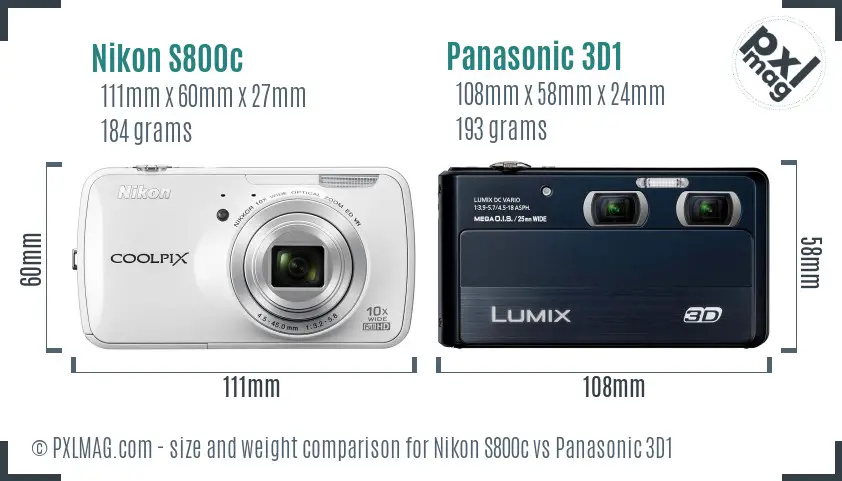 Nikon S800c vs Panasonic 3D1 size comparison