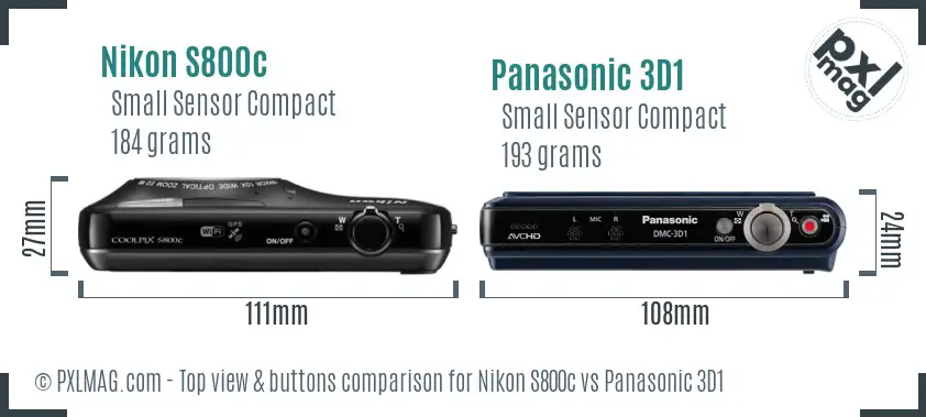 Nikon S800c vs Panasonic 3D1 top view buttons comparison