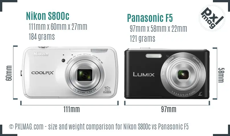 Nikon S800c vs Panasonic F5 size comparison
