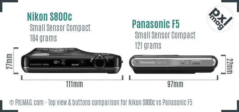 Nikon S800c vs Panasonic F5 top view buttons comparison