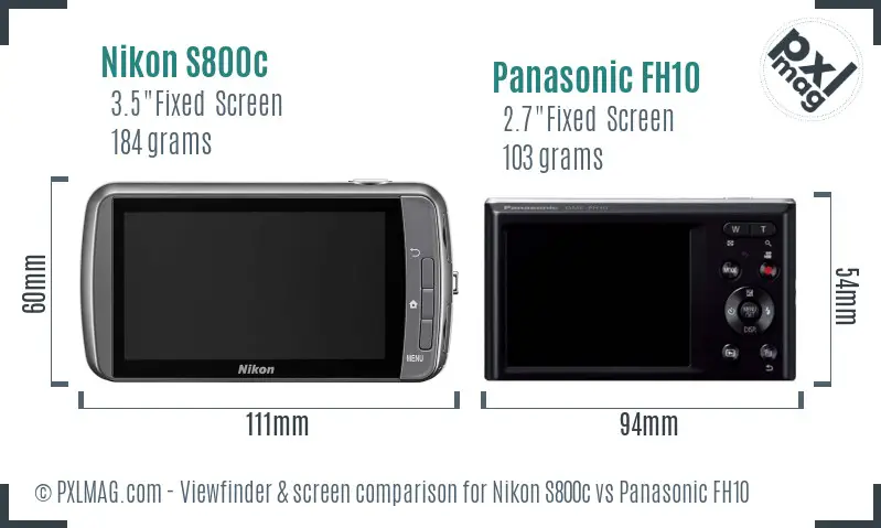 Nikon S800c vs Panasonic FH10 Screen and Viewfinder comparison