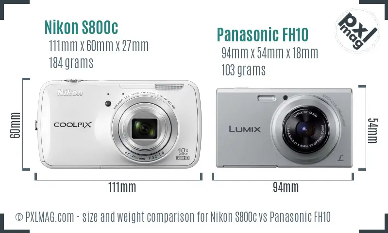 Nikon S800c vs Panasonic FH10 size comparison