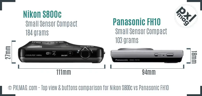 Nikon S800c vs Panasonic FH10 top view buttons comparison