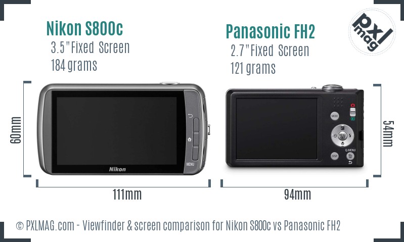 Nikon S800c vs Panasonic FH2 Screen and Viewfinder comparison