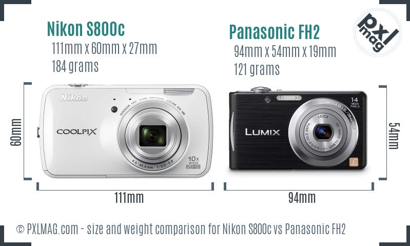 Nikon S800c vs Panasonic FH2 size comparison Nikon S800c vs Panasonic FH2 size comparison