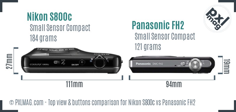 Nikon S800c vs Panasonic FH2 top view buttons comparison