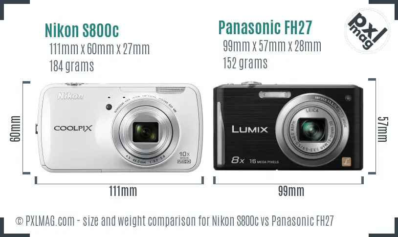 Nikon S800c vs Panasonic FH27 size comparison