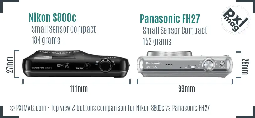 Nikon S800c vs Panasonic FH27 top view buttons comparison