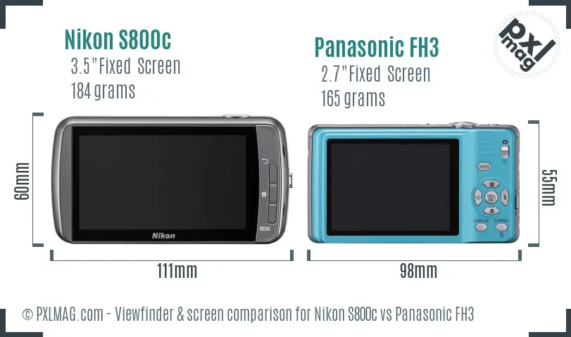 Nikon S800c vs Panasonic FH3 Screen and Viewfinder comparison