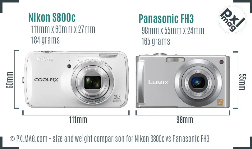 Nikon S800c vs Panasonic FH3 size comparison