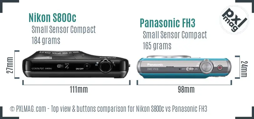 Nikon S800c vs Panasonic FH3 top view buttons comparison