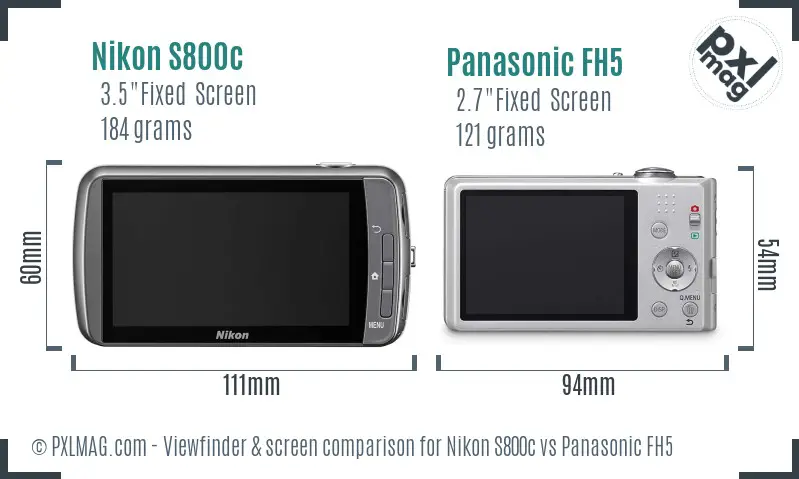 Nikon S800c vs Panasonic FH5 Screen and Viewfinder comparison