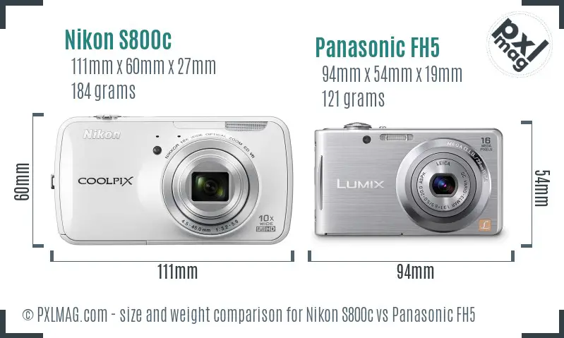 Nikon S800c vs Panasonic FH5 size comparison