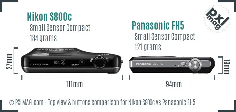 Nikon S800c vs Panasonic FH5 top view buttons comparison