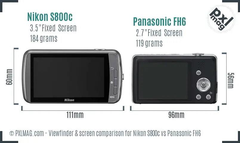Nikon S800c vs Panasonic FH6 Screen and Viewfinder comparison