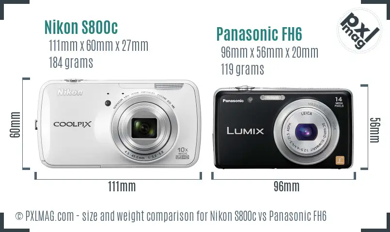 Nikon S800c vs Panasonic FH6 size comparison
