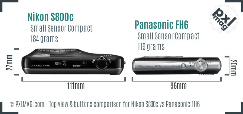 Nikon S800c vs Panasonic FH6 top view buttons comparison