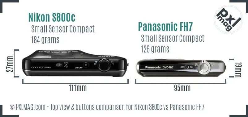 Nikon S800c vs Panasonic FH7 top view buttons comparison Nikon S800c vs Panasonic FH7 top view buttons comparison