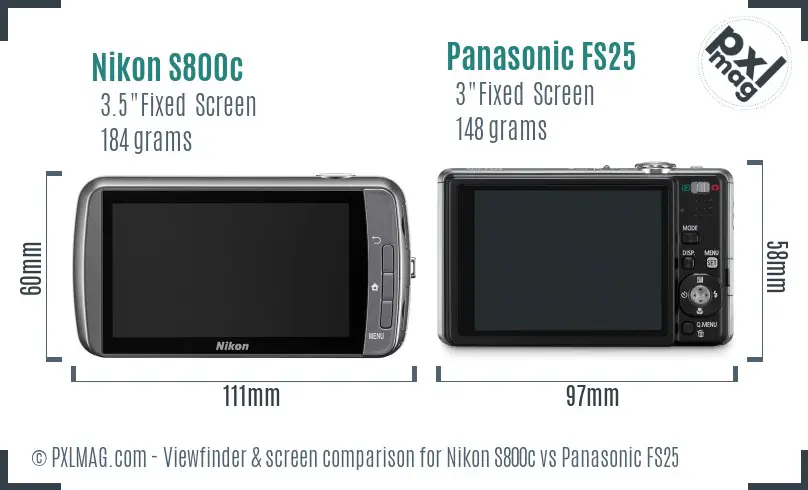 Nikon S800c vs Panasonic FS25 Screen and Viewfinder comparison