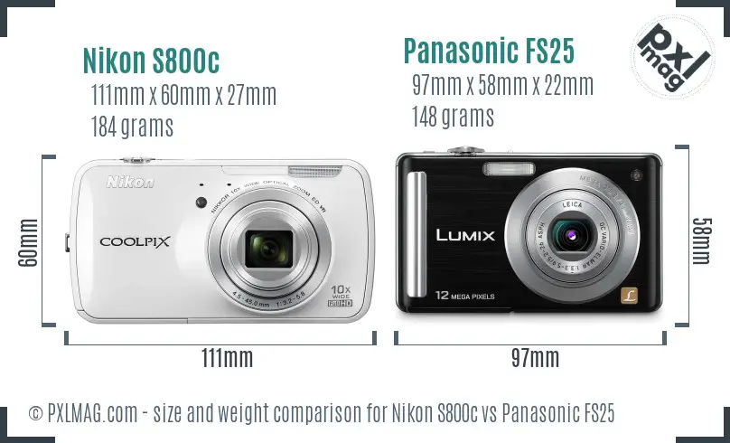 Nikon S800c vs Panasonic FS25 size comparison