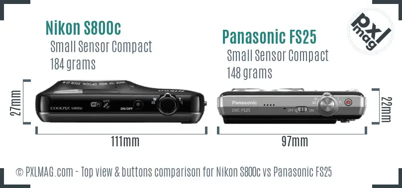 Nikon S800c vs Panasonic FS25 top view buttons comparison