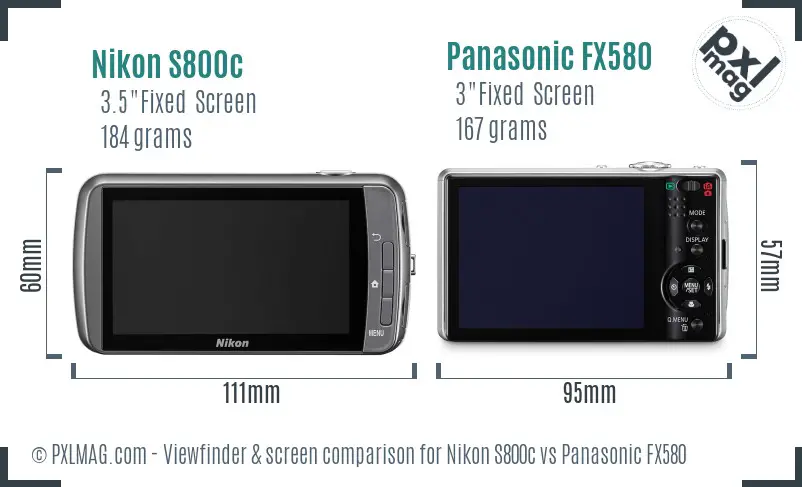 Nikon S800c vs Panasonic FX580 Screen and Viewfinder comparison