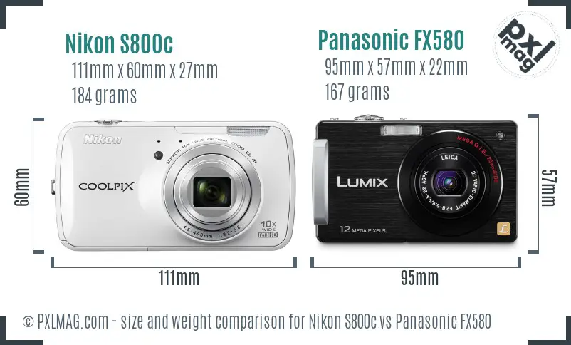 Nikon S800c vs Panasonic FX580 size comparison